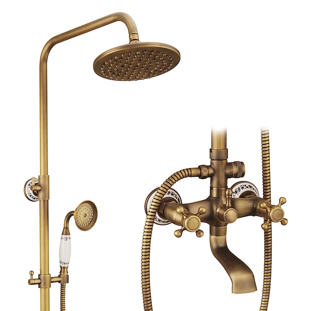  grifo de ducha, conjunto de sistema de ducha - ducha de mano incluida cascada extraíble estilo vintage / país montaje de latón antiguo exterior válvula de cerámica grifos mezcladores de ducha de baño
