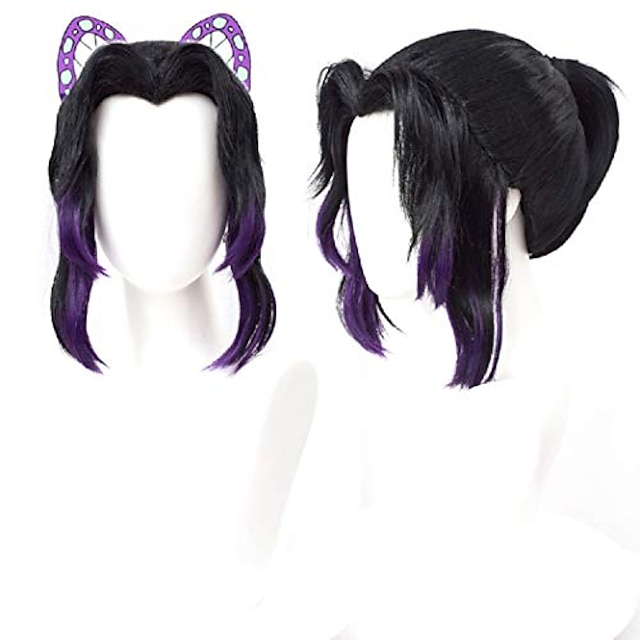  Peruca cosplay ondulada parte intermediária peruca kochou shinobu 2836 cabelo sintético preto feminino