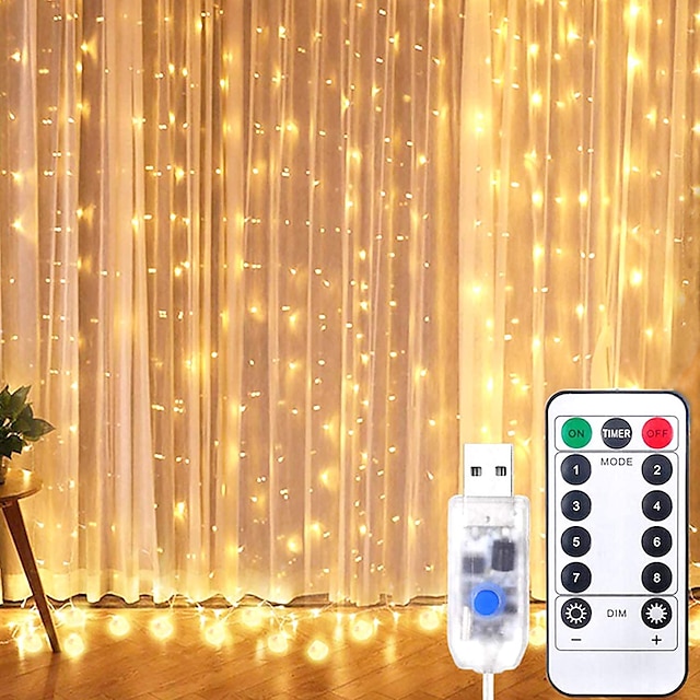  Fenstervorhang-Lichterketten 300 LEDs funkelnder Stern 3 m x 3 m hängende Lichterkette Hochzeitsdekoration 8 Beleuchtungsmodi für Schlafzimmer Hochzeitsfeier Hausgarten Wanddekoration