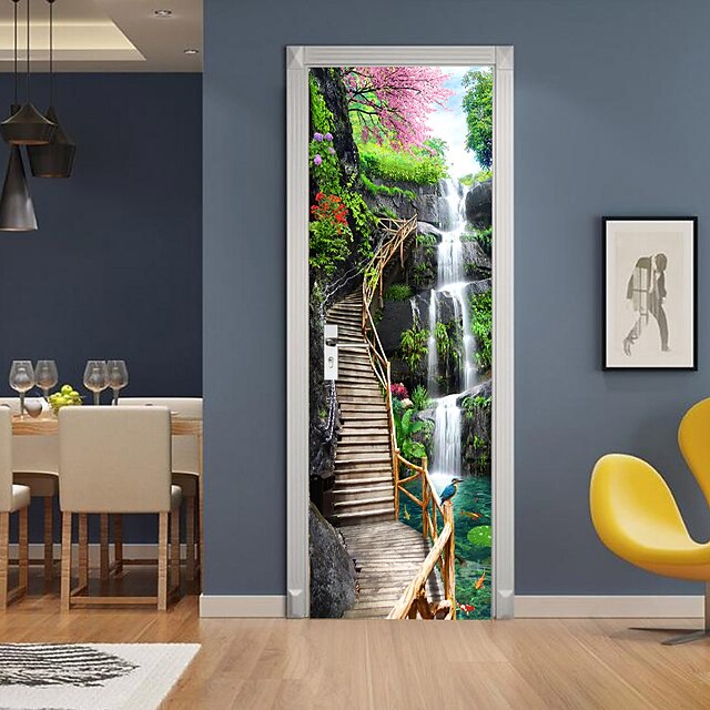 Home & Garden Home Decor | Mountain Waterfall Self-adhesive Creative Door Stickers Living Room DIY Decorative Home Waterproof Wa