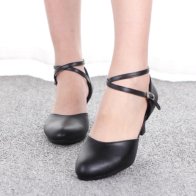 Women's Black Latin Dance Shoes – Comfortable Low Heel Ballroom Shoes with Cross Ankle Straps – Professional Performance & Practice Footwear 9