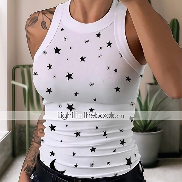  Women's Camisole Tank Top Camis Five-pointed star-white Five-pointed star-purple Five-pointed star-green Star Stars and Stripes Casual Sports Square Neck Basic Casual Slim S