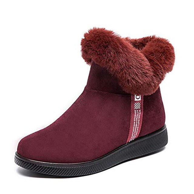  solacozy suede winter boots for women, warm fur lining snow boots ankle booties flat anti-slip side zipper winter shoes outdoor winter sneakers red