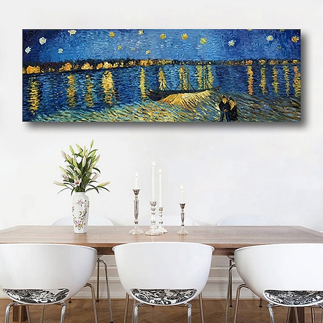  Hand Painted Van Gogh Museum Quality Oil Painting - Abstract Landscape Starry Night Over the Rhone Modern Large Rolled Canvas