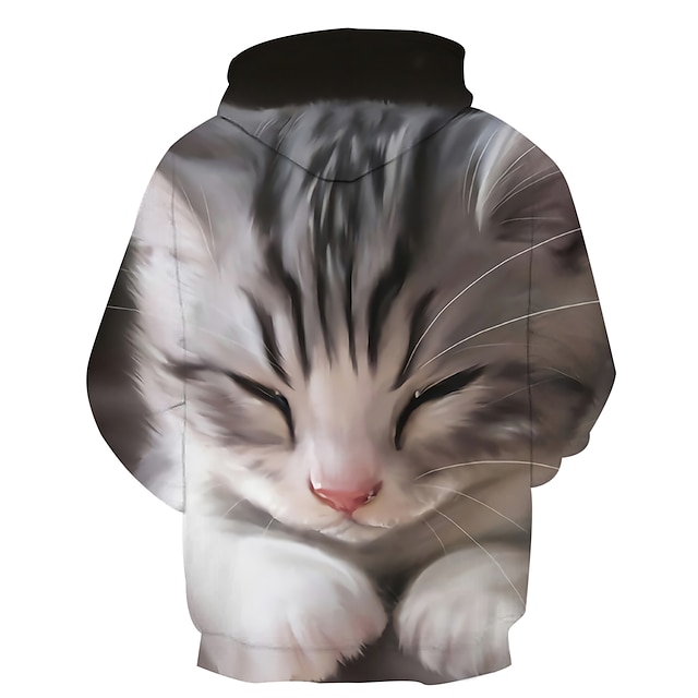 Baby & Kids Girls Clothing | Kids Girls Hoodie & Sweatshirt Long Sleeve Cat Graphic 3D Animal Print Blue Purple Red Children Top