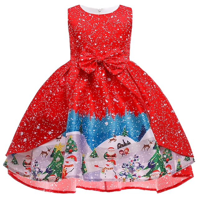  Snowman Christmas Dress Girls' Kids Christmas Christmas Christmas Polyester Fabric