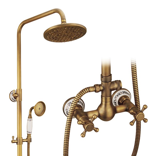  Shower Faucet,Shower System/Rainfall Shower Head System Set Handshower Included pullout Rainfall Shower Vintage Style/Country Brass Mount Outside Ceramic Valve Bath Shower Mixer Taps