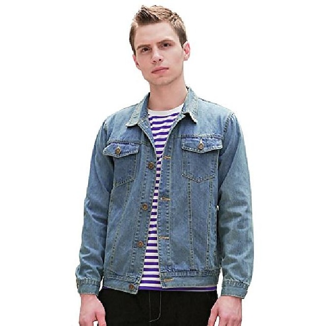 Mens Clothing Mens Outerwear | mens classic jean jacket with double flap chest pockets blue 36 - MV63749