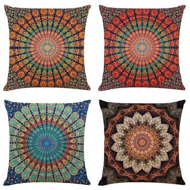 Home & Garden Home Decor | Floral Mandala Bohemian Cushion Cover 4PCS Soft Square Throw Pillow Cover Pillowcase Superior Quality