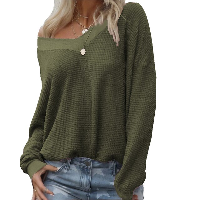 Womens Clothing Sweaters & Cardigans | Womens Pullover Sweater Jumper Knit Knitted Solid Color V Neck Casual St. Patricks Day Da