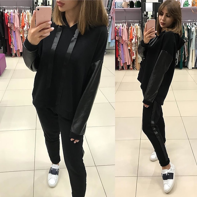 Sports & Outdoors Running, Jogging & Walking | Womens 2 Piece Patchwork Tracksuit Sweatsuit Casual Athleisure Winter Long Sleeve