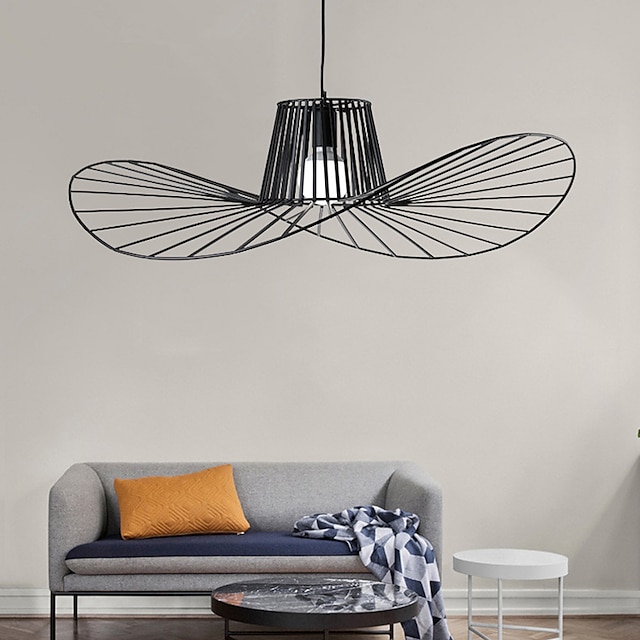  led hänglampa modern nordisk personlig dekorativ ljuskrona minimalism järnhantverk e27 svart stråhatt ljus mode ac110v 220v