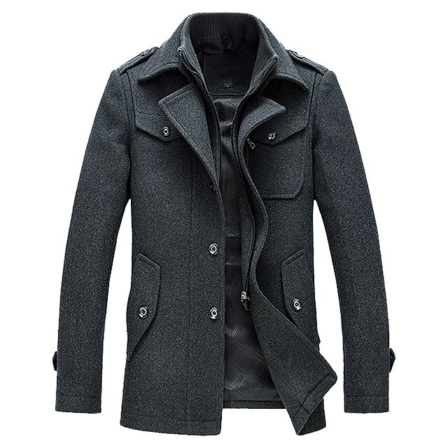 Mens Clothing Mens Outerwear | mens winter thicken warm stand collarcoat single breasted pea coat x-large black - SJ46551