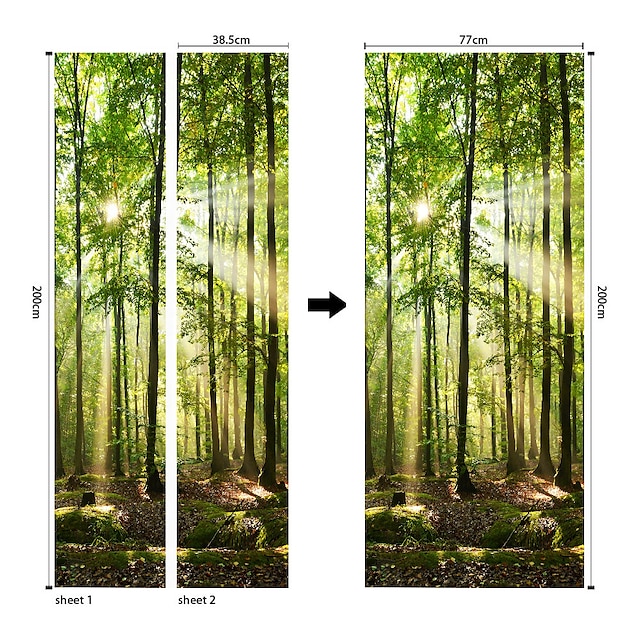  2 st självhäftande kreativa vattentäta gröna trädörrklistermärken för vardagsrumsdekoration för hemmet vattentäta väggdekaler 30,3