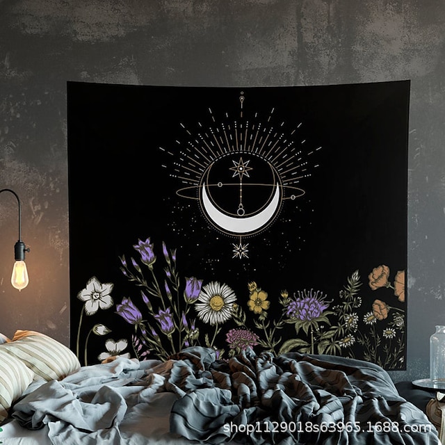 Home & Garden Home Decor | floral tapestry moon flowers tapestry wall hanging colorful plants wall tapestry vintage black and wh