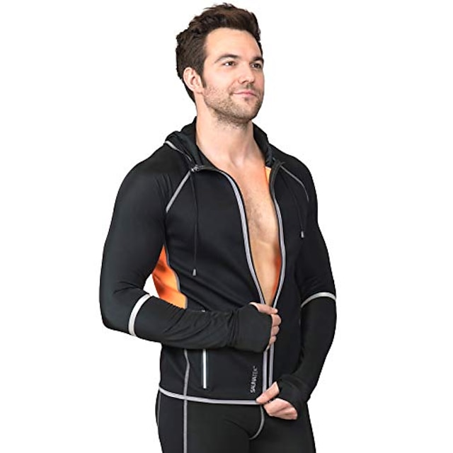  men's neoprene sauna hooded jacket sweat suit for weight loss and body shaping, xl