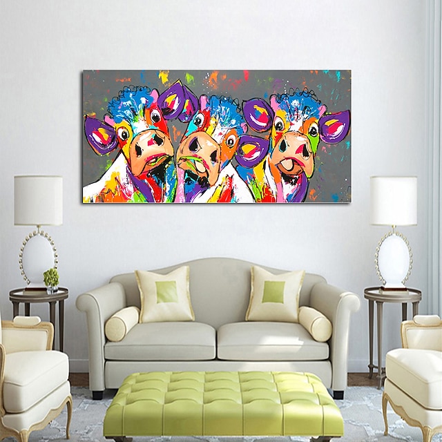  Nursery Oil Painting Handmade Hand Painted Wall Art Home Decoration Décor Living Room Bedroom Animal Cattle Ox Cow Stretched Ready To Hang With Stretched Frame