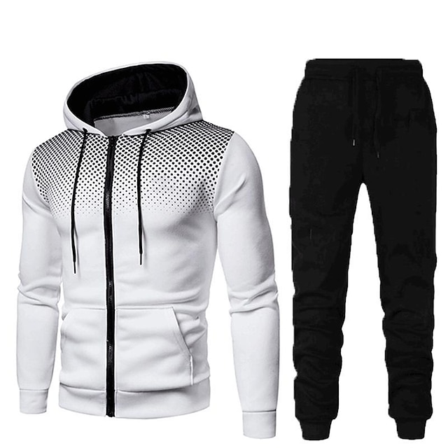  Men's 2 Piece Full Zip Tracksuit Sweatsuit Street Casual 2pcs Winter Long Sleeve Thermal Warm Breathable Soft Fitness Gym Workout Running Active Training Jogging Sportswear Polka Dot Normal Dark Grey