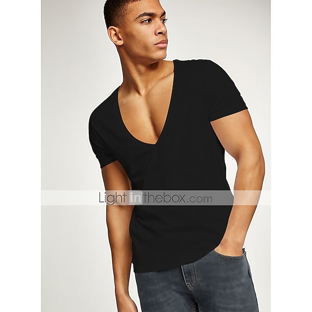Men's T shirt Tee Plain Text V Neck Gym Short Sleeve Fashion Clothing ...