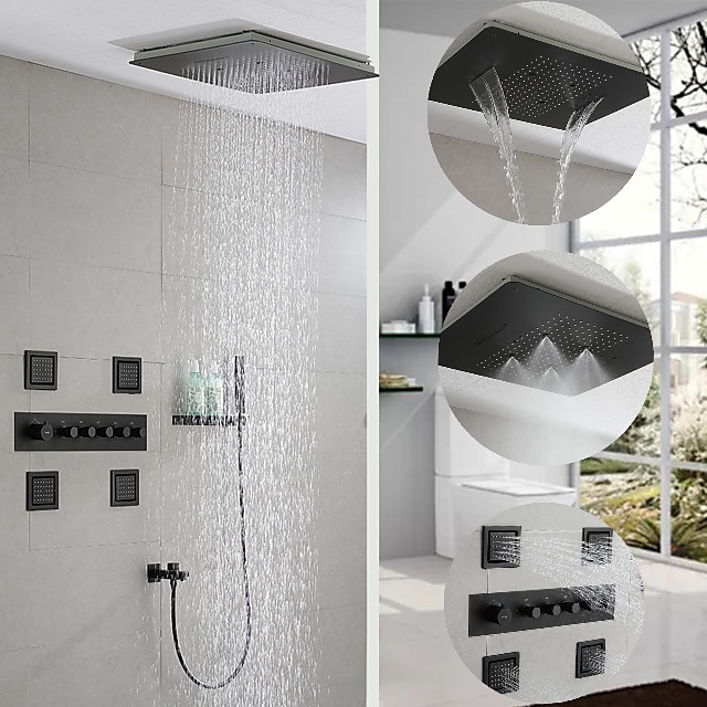16 inch Thermostatic Design Rainfall Head Shower Faucet With 6 Massage Jets Set 