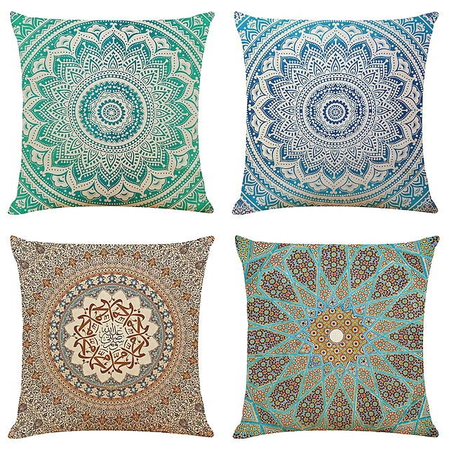 Home & Garden Home Decor | Floral Mandala Bohemian Cushion Cover 4PCS Soft Square Throw Pillow Cover Pillowcase Superior Quality