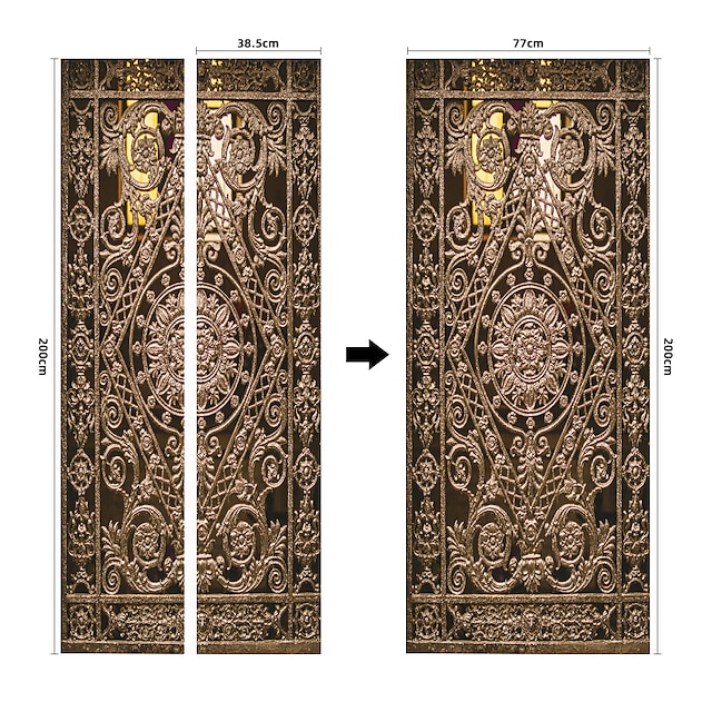  Porte en fer forgé doré autocollants de porte créatifs auto-adhésifs bricolage décoratif maison autocollants muraux étanches 77 * 200cm pour chambre salon