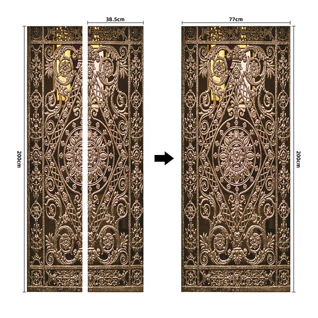 Autocollant Porte 3D Vintage Fer Forgé - 77x200 Cm (à Assembler) | Sticker Décoratif Amovible Pour Porte Lisse