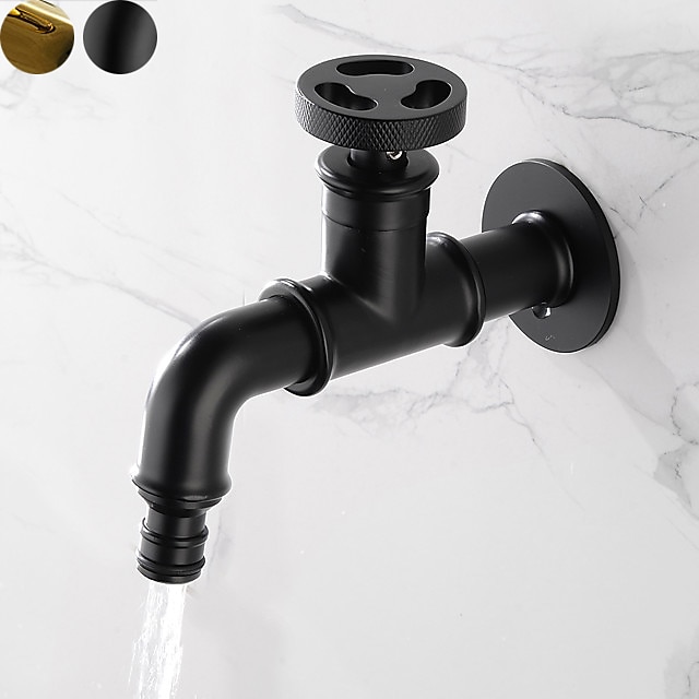  Outdoor Faucet,Industrial Style Wall Mounted Faucet,Black/Gold Wall Installed Classic Kitchen Faucet with Cold Water Only