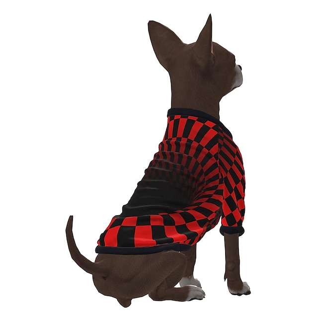  Hundeshirt, grafische optische Täuschung, 3D-Druck, übertrieben, lässig/alltags, Hundekleidung, Welpenkleidung, Hunde-Outfits, atmungsaktives rotes Kostüm