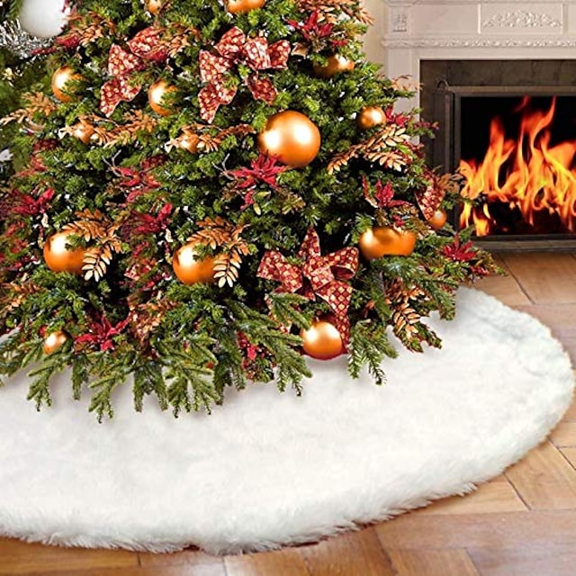  חצאית עץ חג המולד לבנה 48 אינץ' פרווה מלאכותית חצאית עץ חג המולד לקישוט חג המולד