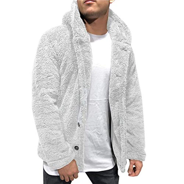 mens hooded jacket 2021 fuzzy sherpa fleece warm casual solid fashion simple open front cardigan winter coat plus size winter loose big and tall outwear 8