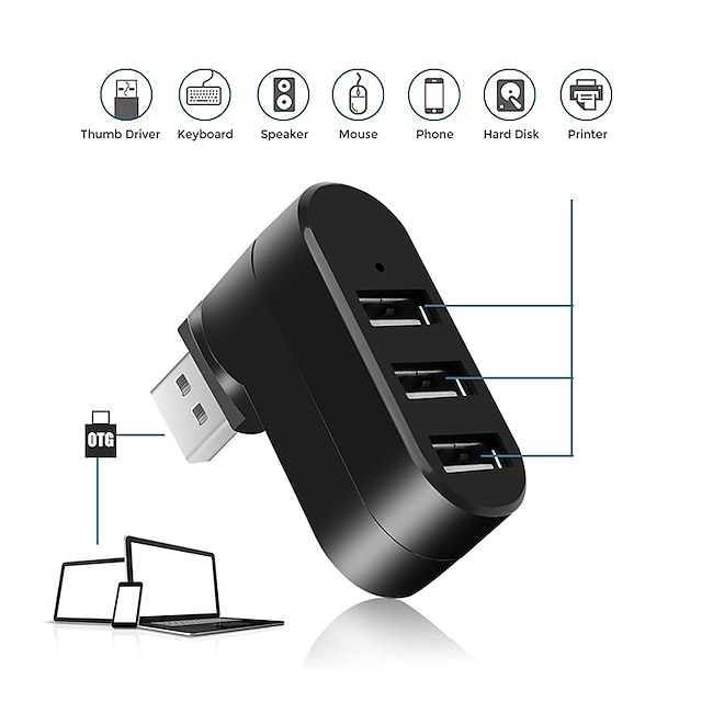  3-portowy koncentrator USB mini obrotowa kostka rozgałęźna adapter do komputera PC Laptop Notebook Mac USB 2.0