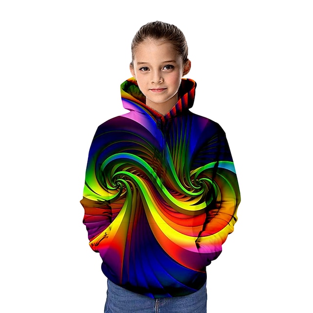  Girls' 3D Optical Illusion Hoodie Long Sleeve 3D Print Spring Fall Winter Basic Polyester Kids 3-12 Years Outdoor Daily