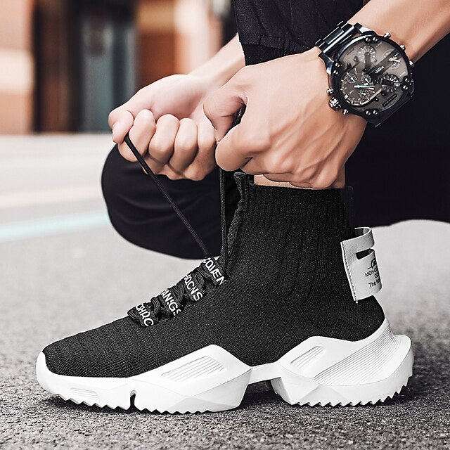  Men's Trainers Athletic Shoes Sporty Casual Daily Outdoor Running Shoes Fitness & Cross Training Shoes Tissage Volant Breathable Wear Proof Black and White White Black Fall Summer