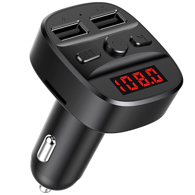  FM Transmitter T60 Car Dual USB Charger Bluetooth 5.0 FM Transmitter Car Audio MP3 Player Bluetooth FM Transmitter Wireless Radio Adapter Car Kit Car Charger MP3 Player Support TF Card & USB Disk