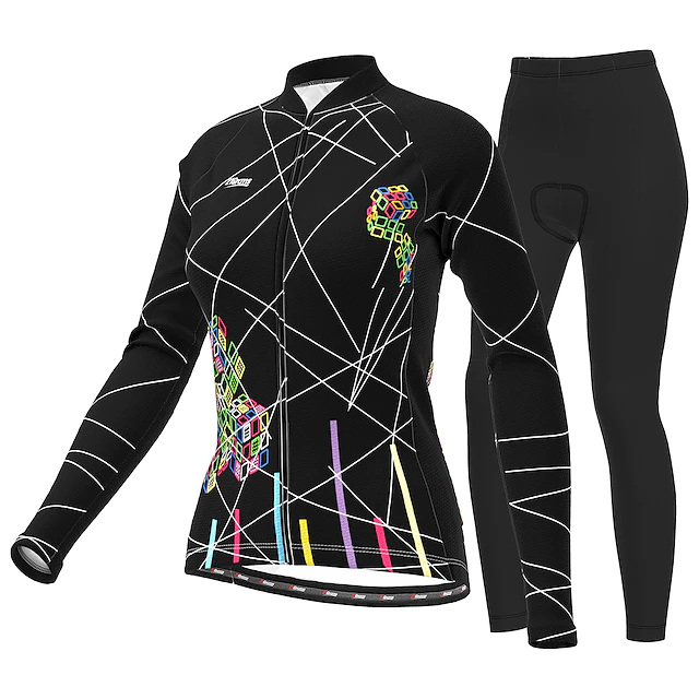 Women's Long Sleeve Cycling Jersey with Tights Cycling Skirt Summer Lycra Polyester Green Black Purple Funny Bike Clothing Suit 3D Pad Breathable Ultraviolet Resistant Quick Dry Reflective Strips2