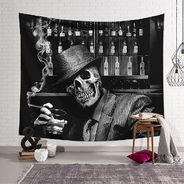  vægteppe kunstindretning tæppe gardin hængende hjem soveværelse stue dekoration kranium dragt gentleman polyester