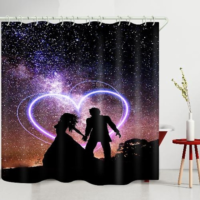  발렌타인 데이 은하 두 애정 심장 디지털 인쇄 샤워 커튼 샤워 커튼 후크 현대 폴리에스터 새로운 디자인