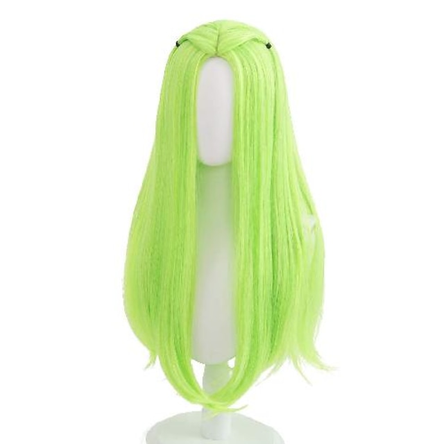  Perruque cosplay 123 perruque ondulée au milieu 26 pouces vert fluorescent une couleur cheveux synthétiques 70 pouces design à la mode pour femmes perruques de carnaval noires