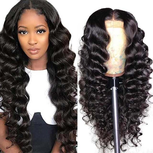 

Ishow Pure Human Woven Women's Human Hair Lace Wig 150 Density Smooth Hair Loose Deep Wave 4 4 Lace Headpiece