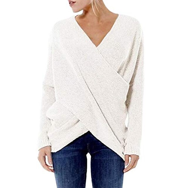 Womens Clothing Sweaters & Cardigans | Womens Sweater Solid Color Cotton Long Sleeve Sweater Cardigans V Neck Creamy-white Gray 