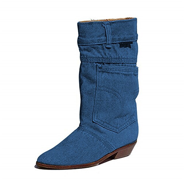 Mujer Botas Botas vaqueras Tacón Cubano Dedo redondo Botas a media pierna  Básico Casual Diario Paseo Vaquero Un Color Azul / Mitad de Gemelo 8168756  2022 – $47.19