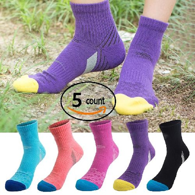  5 Pairs Women's Hiking Socks Running Socks Crew Socks Athletic Socks Summer Winter Outdoor Thermal Warm Breathable Moisture Wicking Socks Letter & Number Cotton for Camping / Hiking Fishing Climbing