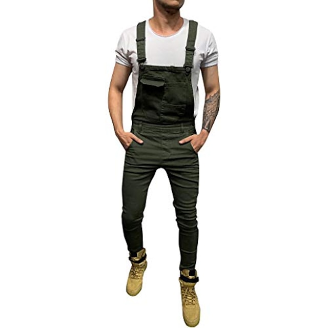  herenjeans overalls stijlvolle broek streetwear denim broek dagelijkse werkkleding broek jumpsuit overall effen effen zak wijnrood camouflage kaki groen wit