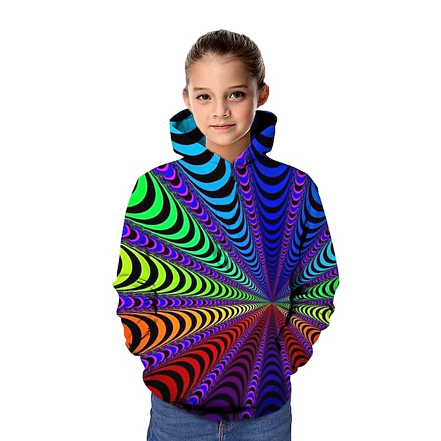 Baby & Kids Girls Clothing | Kids Girls Hoodie Long Sleeve Rainbow 3D Print Optical Illusion Daily Outdoor Basic 3-13 Years / Fa