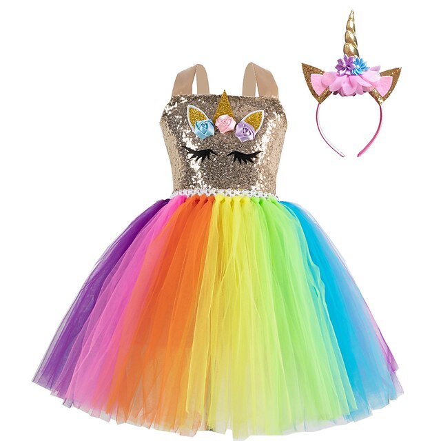 

Kids Little Girls' Dress Patchwork Sequins Mesh Gold Knee-length Sleeveless Sweet Dresses Slim
