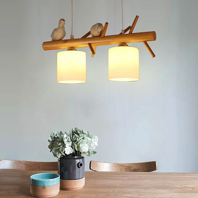  2 lumières 60 cm Lampe suspendue Bois / Bambou Verre Finitions Peintes Moderne contemporain 110-120V 220-240V