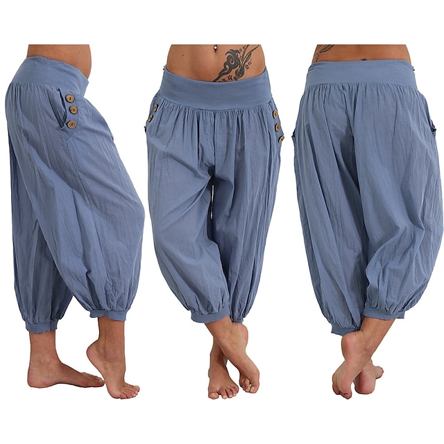 Women's Yoga Pants Side Pockets Harem Bloomers Capri Pants Bottoms Quick  Dry Moisture Wicking Lightweight Hippie Boho Light Blue Tangerine Powder  Whit