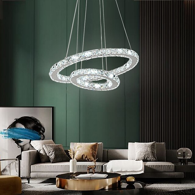  2 anneaux 50 cm cristal LED lustre cercle pendentif lumière métal galvanisé moderne contemporain 110-120v 220-240v