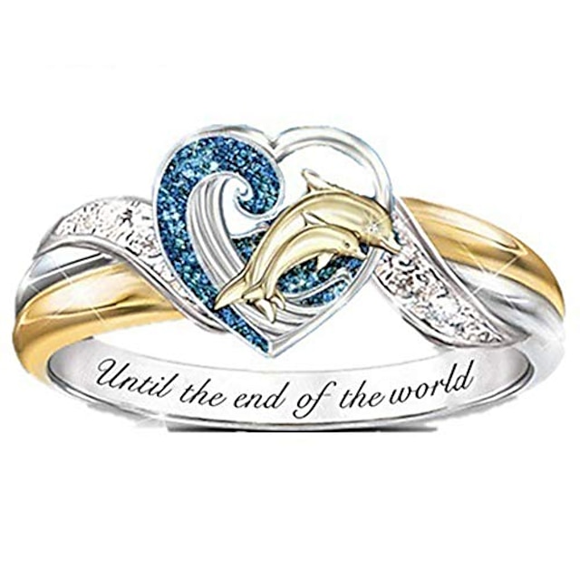  anello di dichiarazione delle donne mamma ti ama per sempre intarsiato zircone femminile anello tartaruga gufo fiore unicorno anello donne ragazze regalo gioielli (delfino, 6)